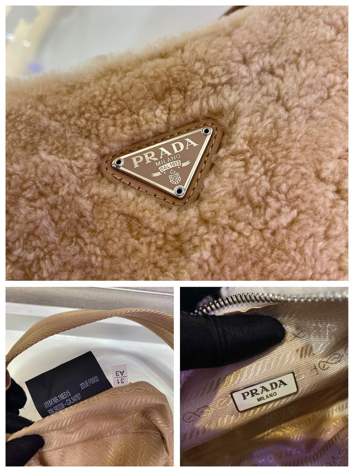 PRADA HOBO BAG 23 IN BEIGE SHEARLING