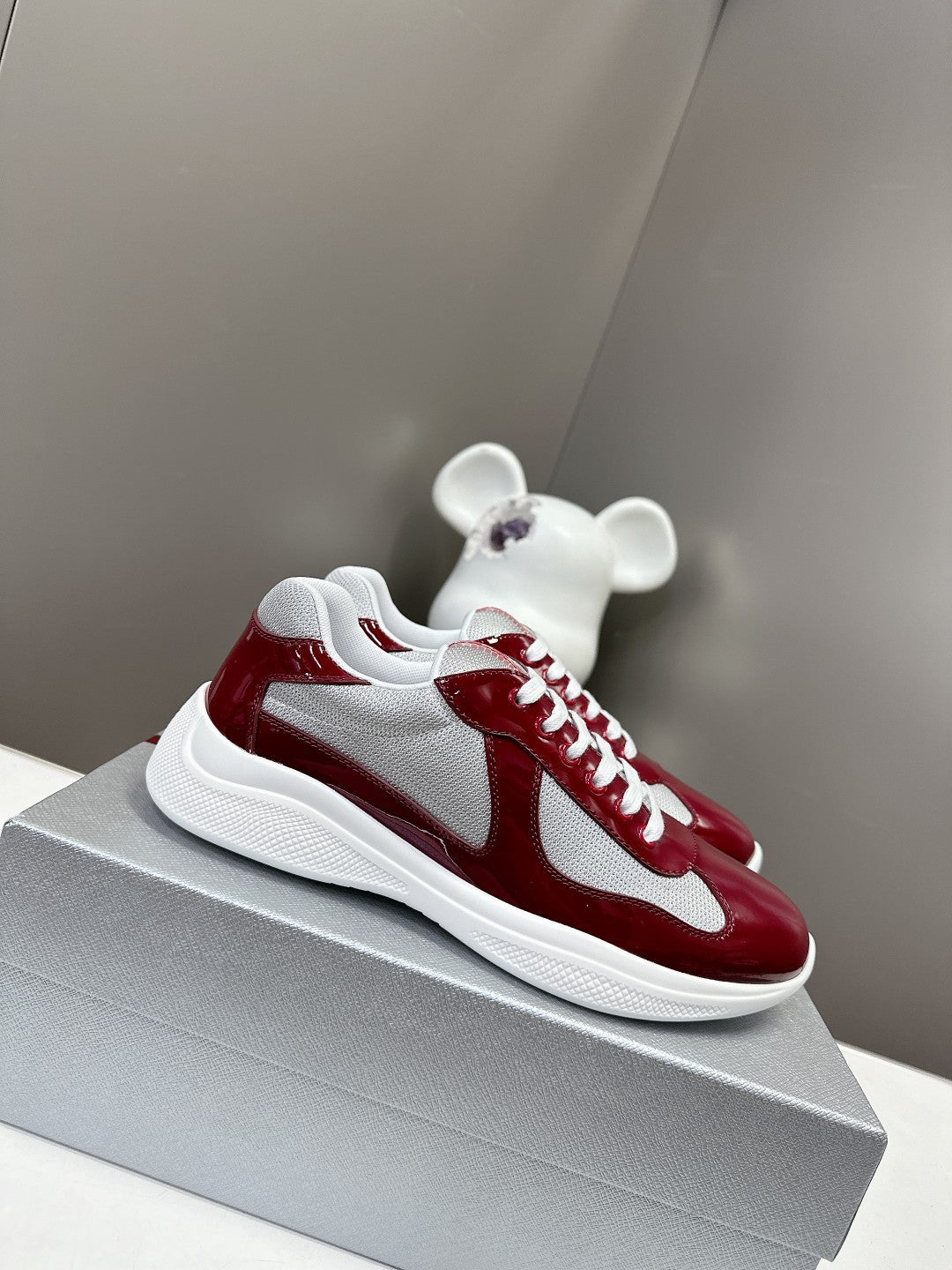 PRADA SNEAKERS IN BURDUNDY RED CALFSKIN AND MESH