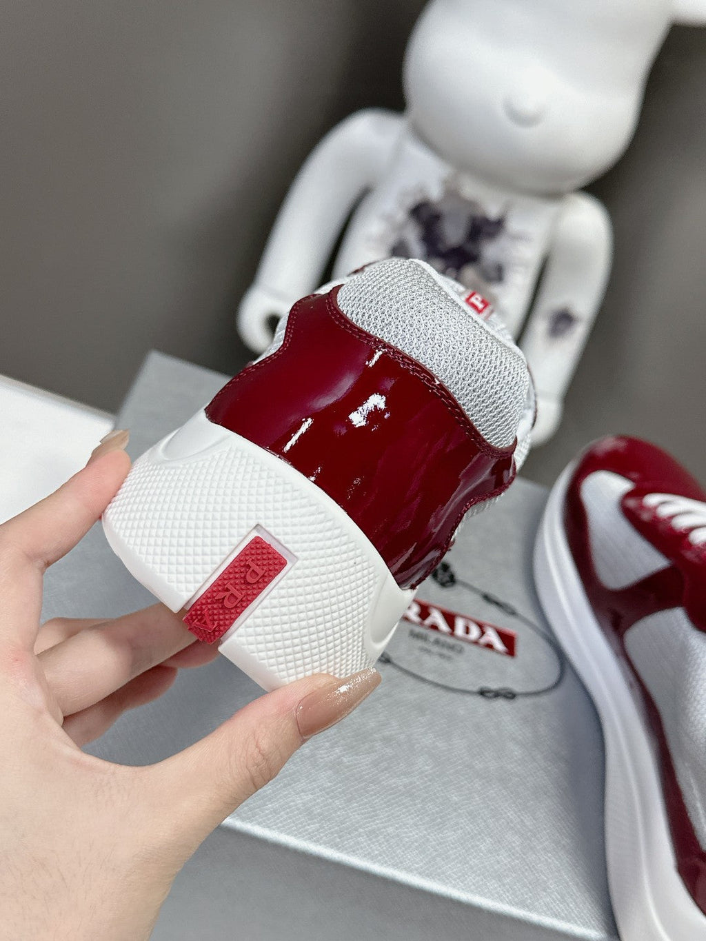 PRADA SNEAKERS IN BURDUNDY RED CALFSKIN AND MESH
