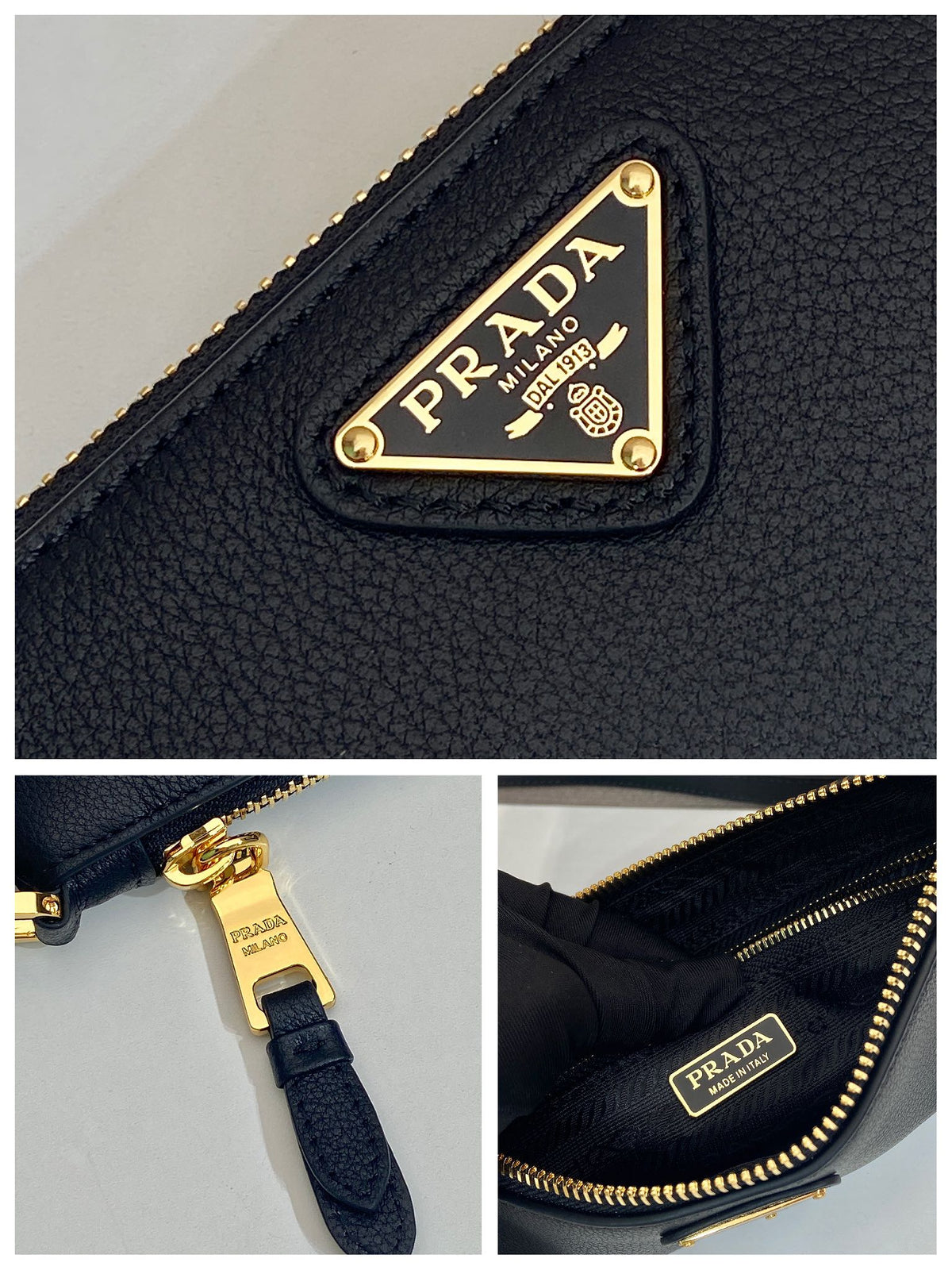 PRADA TRIANGLE LOGO SHOULDER BAG 24 IN BLACK SMOOTH CALFSKIN