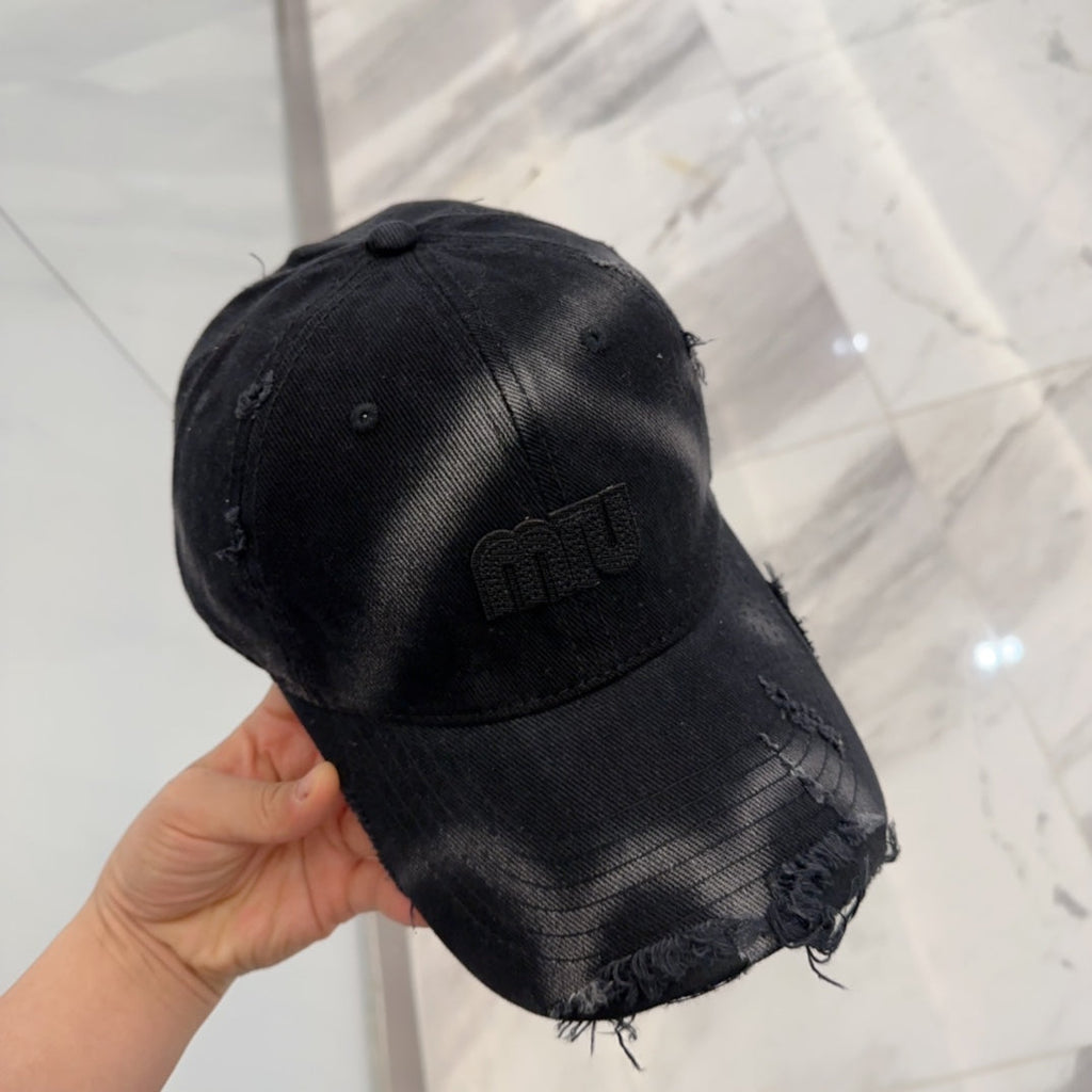 MM BASEBALL CAP IN BLACK DISTRESSED FABRIC STYLE 4