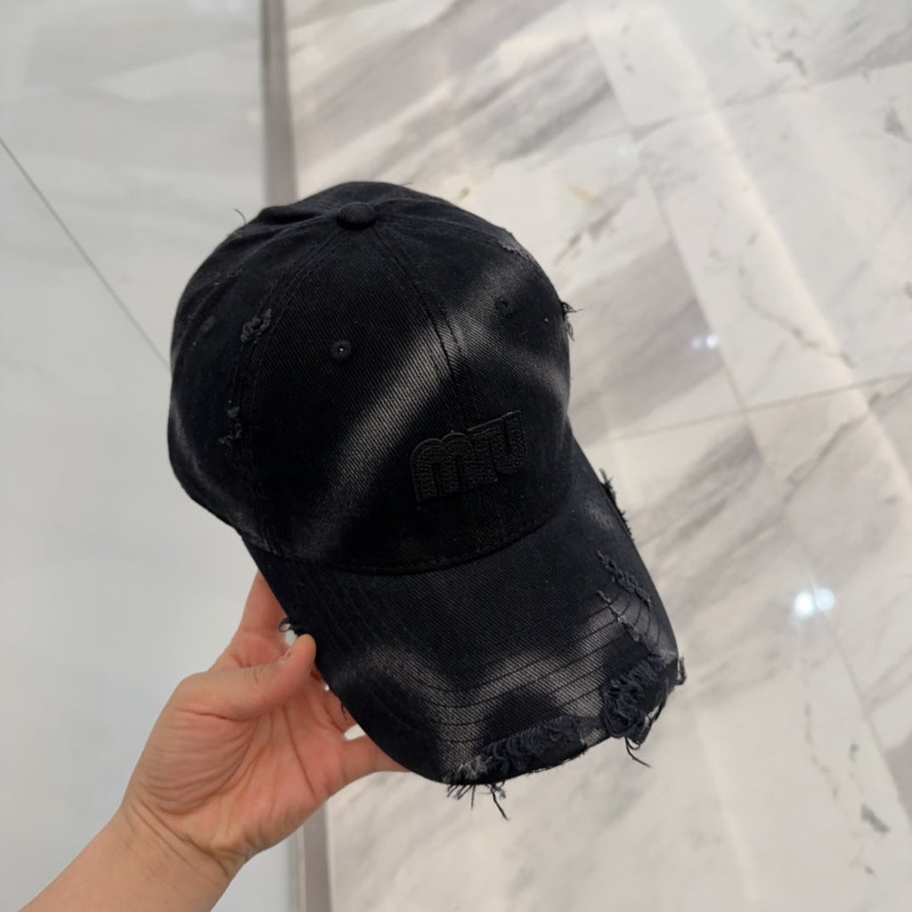MM BASEBALL CAP IN BLACK DISTRESSED FABRIC STYLE 4