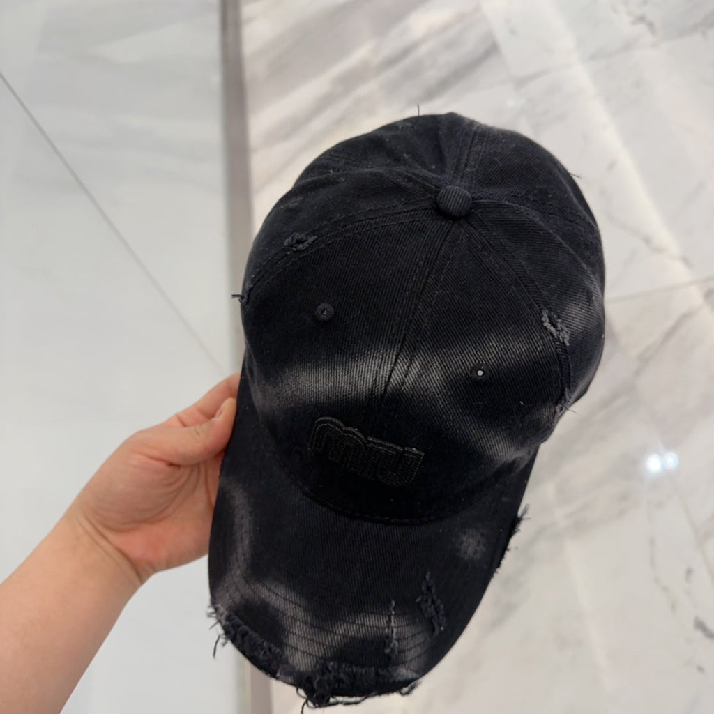 MM BASEBALL CAP IN BLACK DISTRESSED FABRIC STYLE 4