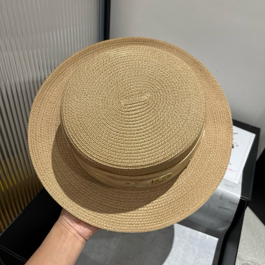 MM STRAW HAT IN BEIGE WITH RHINESTONE EMBELLISHED
