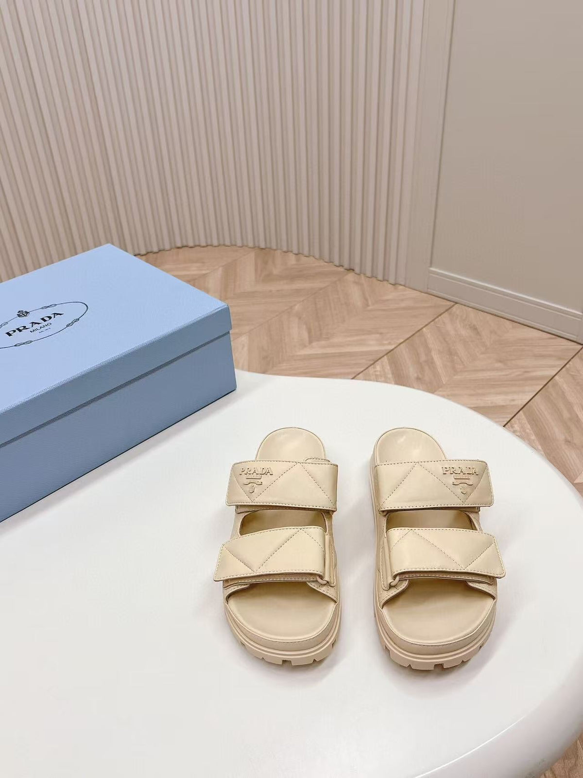 PRADA Padded Leather MULES Sandals Lambskin Beige