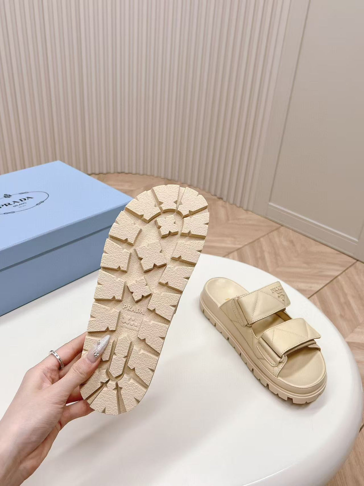 PRADA Padded Leather MULES Sandals Lambskin Beige