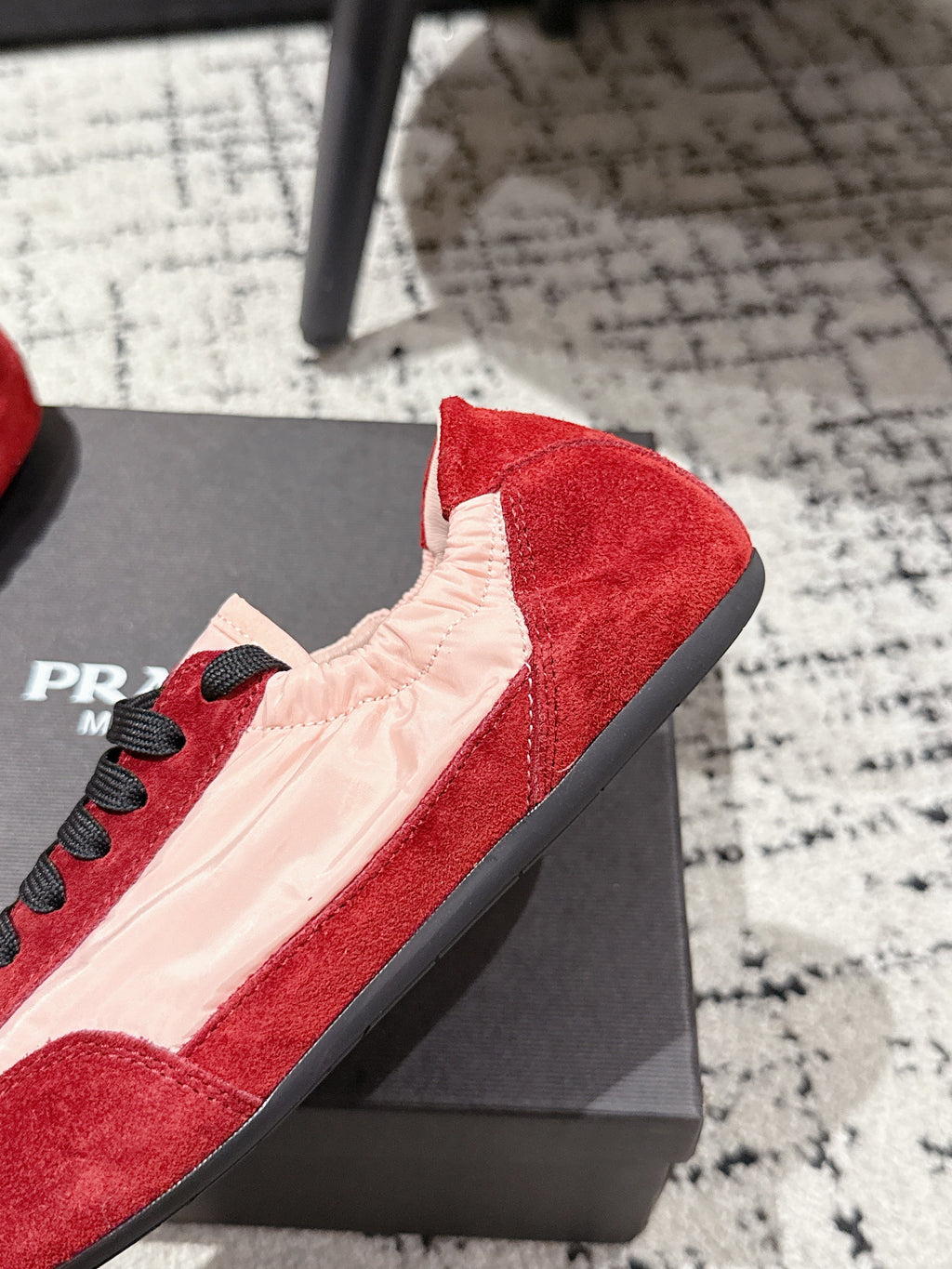 PRADA 25S COLLAPSE SNEAKERS IN RED RE NYLON AND SUEDE