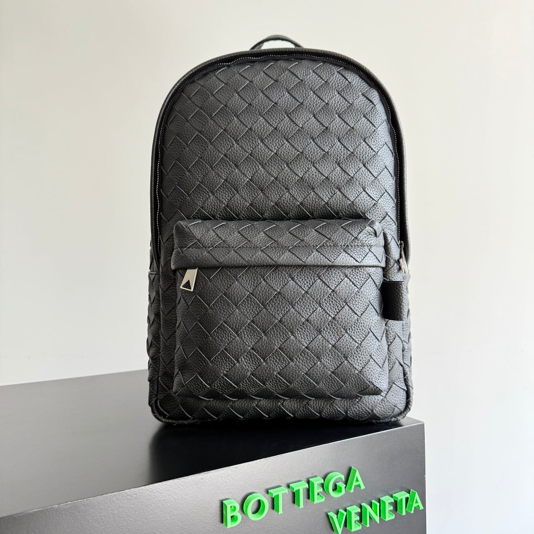 BOTTEGA VENETA 25S INTRECCIATO BAG 46 IN BLACK CALFSKIN SILVER HARDWARE