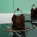 PRADA MINI BUCKET BAG 19 IN CHOCOLATE SOFT SUEDE GOLD HARDWARE