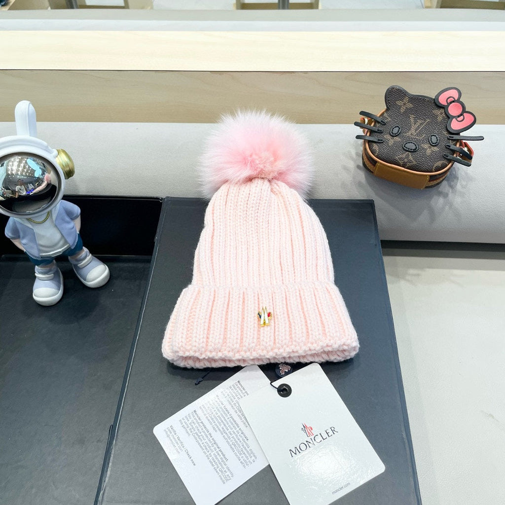 WOOL BEANIE WITH POM POM LIGHT PINK 435047