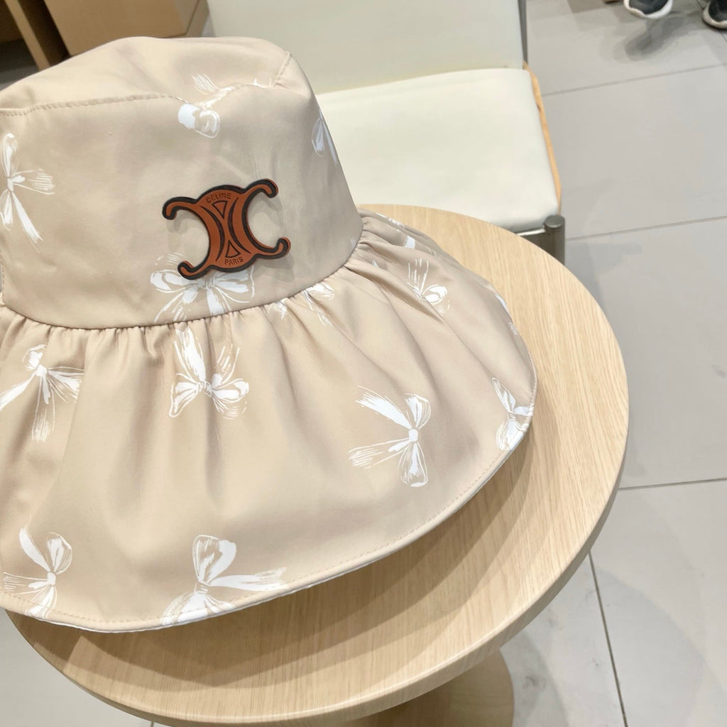 CELINE 25S BUCKET BOW HAT 733403 IN BEIGE
