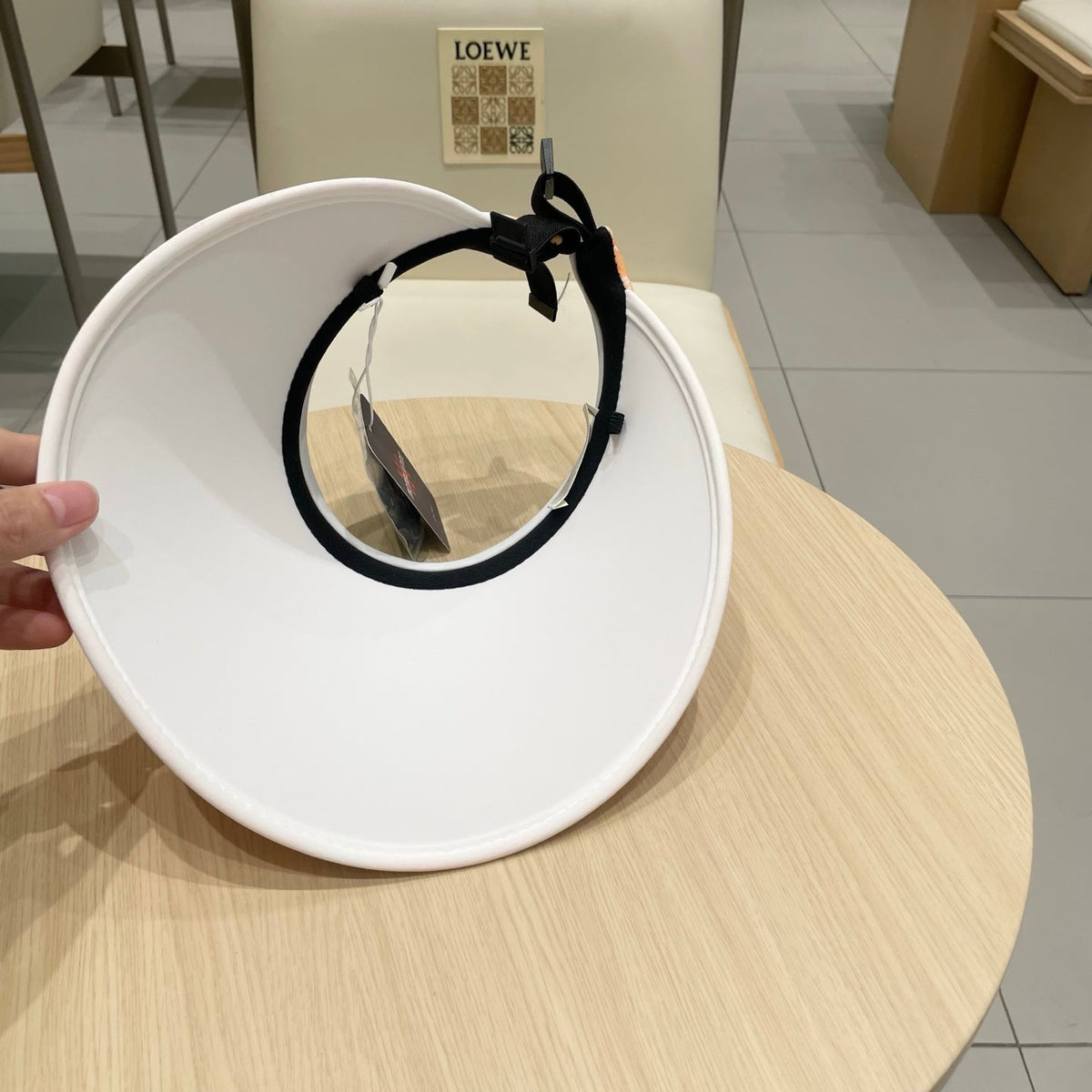 CELINE VISOR HAT MODEL 652202 IN ORANGE AND WHITE FABRIC