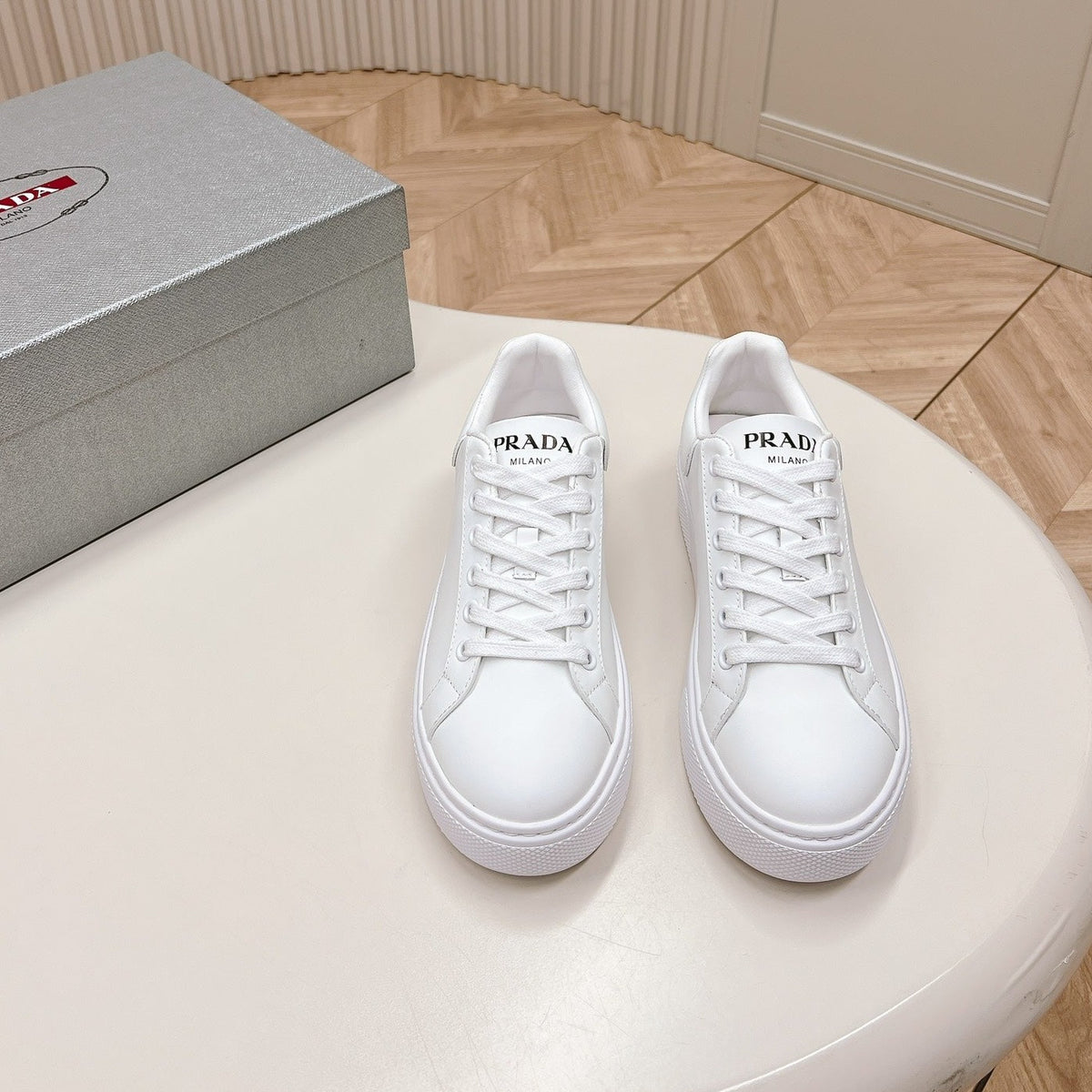 PRADA RETRO SNEAKERS WHITE CALFSKIN