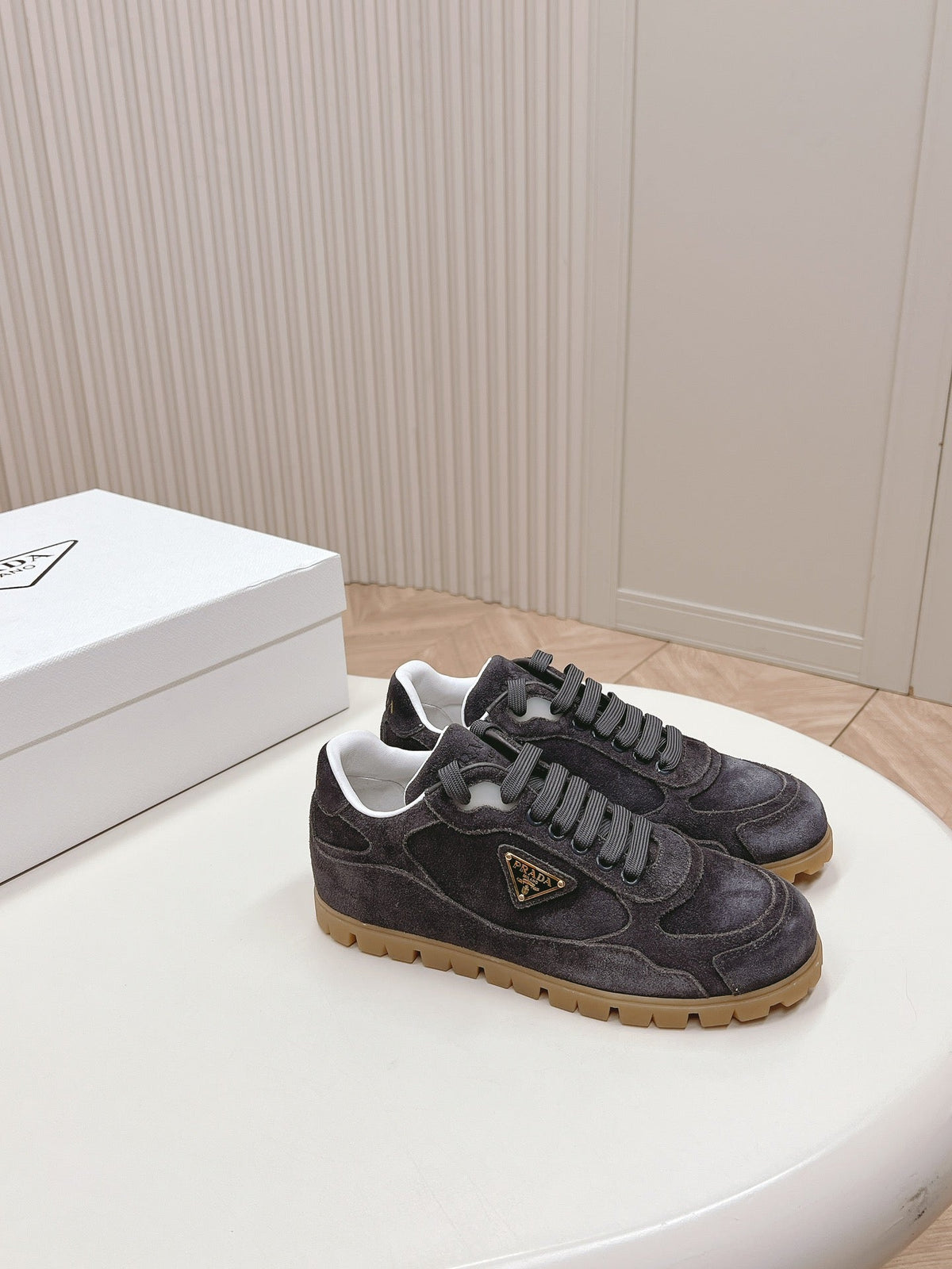 PRADA FADED SUEDE SNEAKERS CHARCOAL