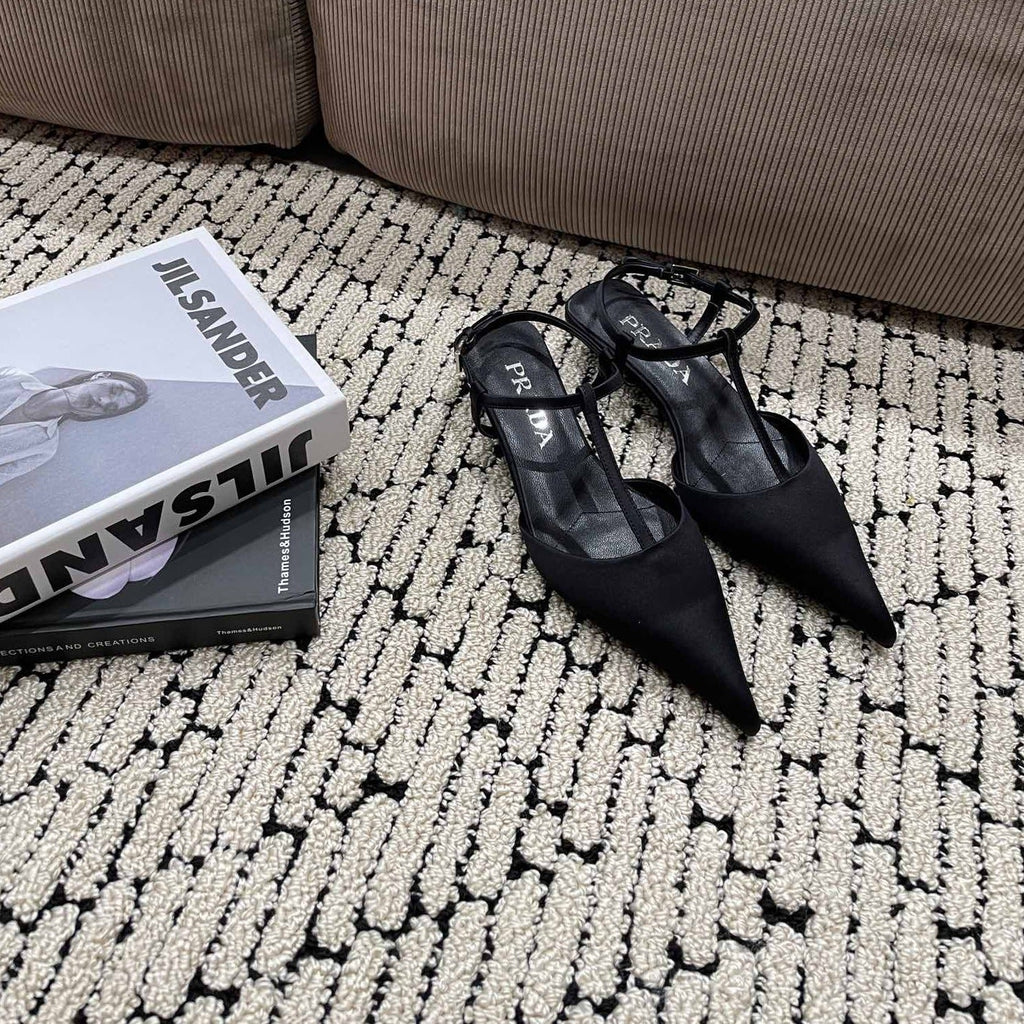 PRADA SATIN SLINGBACK PUMPS BLACK