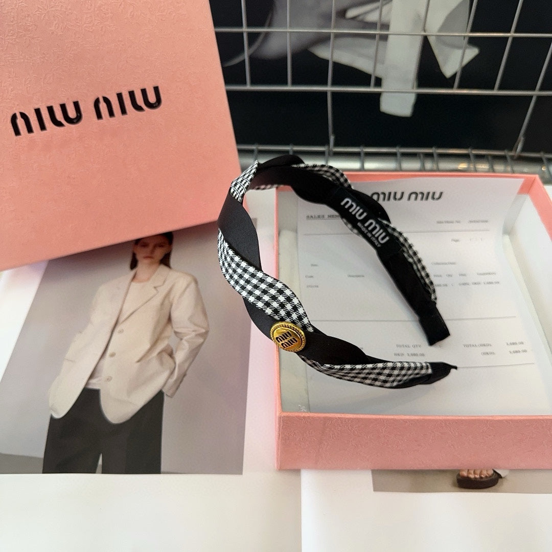 HEADBAND IN BLACK SILK MIX PLAID COTTON 412529