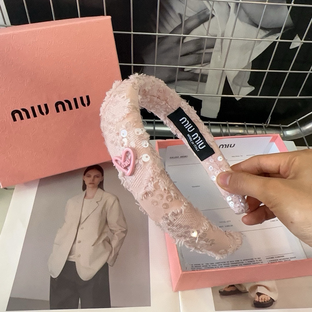 LIGHT PINK HEADBAND ATTACHED SEQUINS TWEED 425521