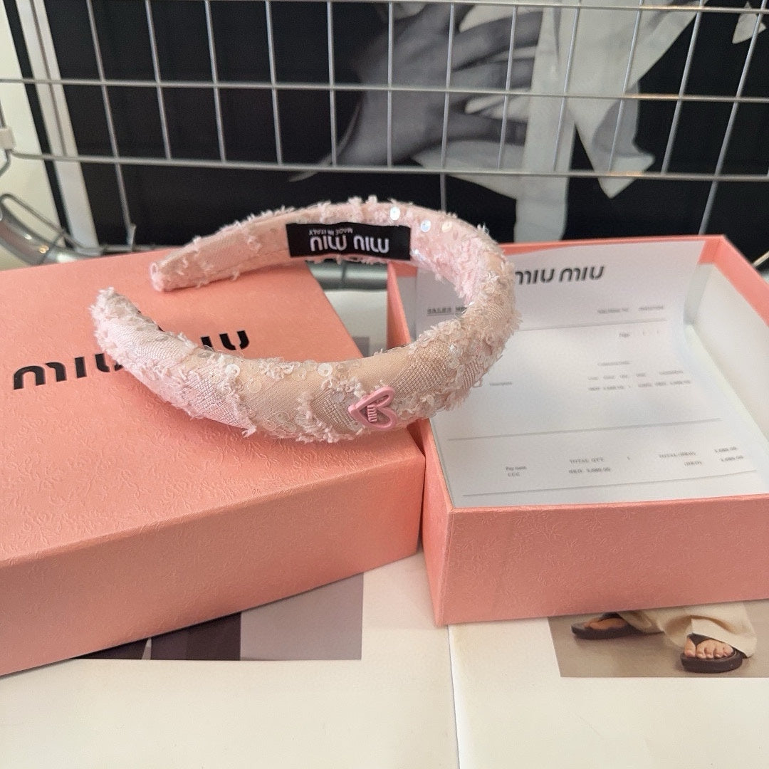 LIGHT PINK HEADBAND ATTACHED SEQUINS TWEED 425521