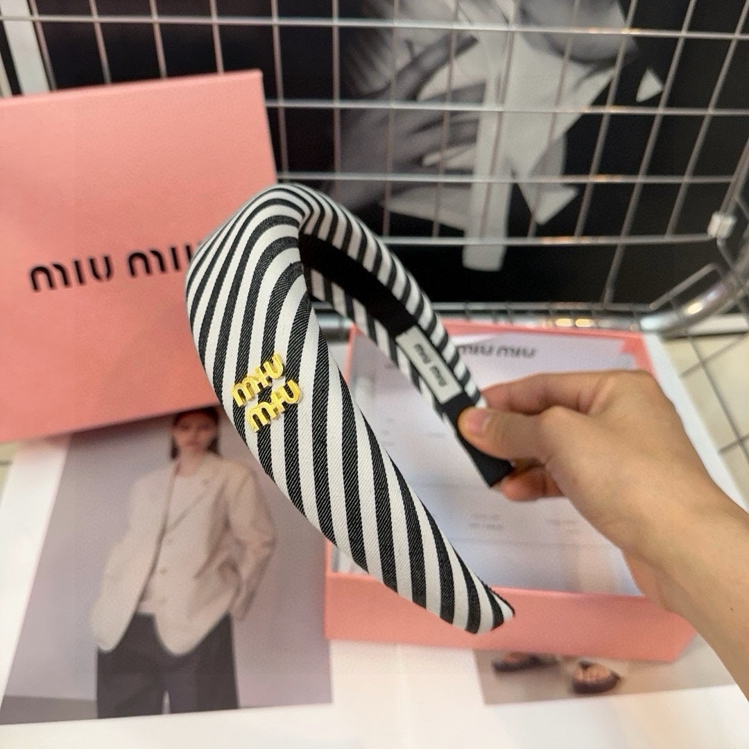 HEADBAND STRIPES WHITE MIX BLACK COTTON GOLD LOGO 432856