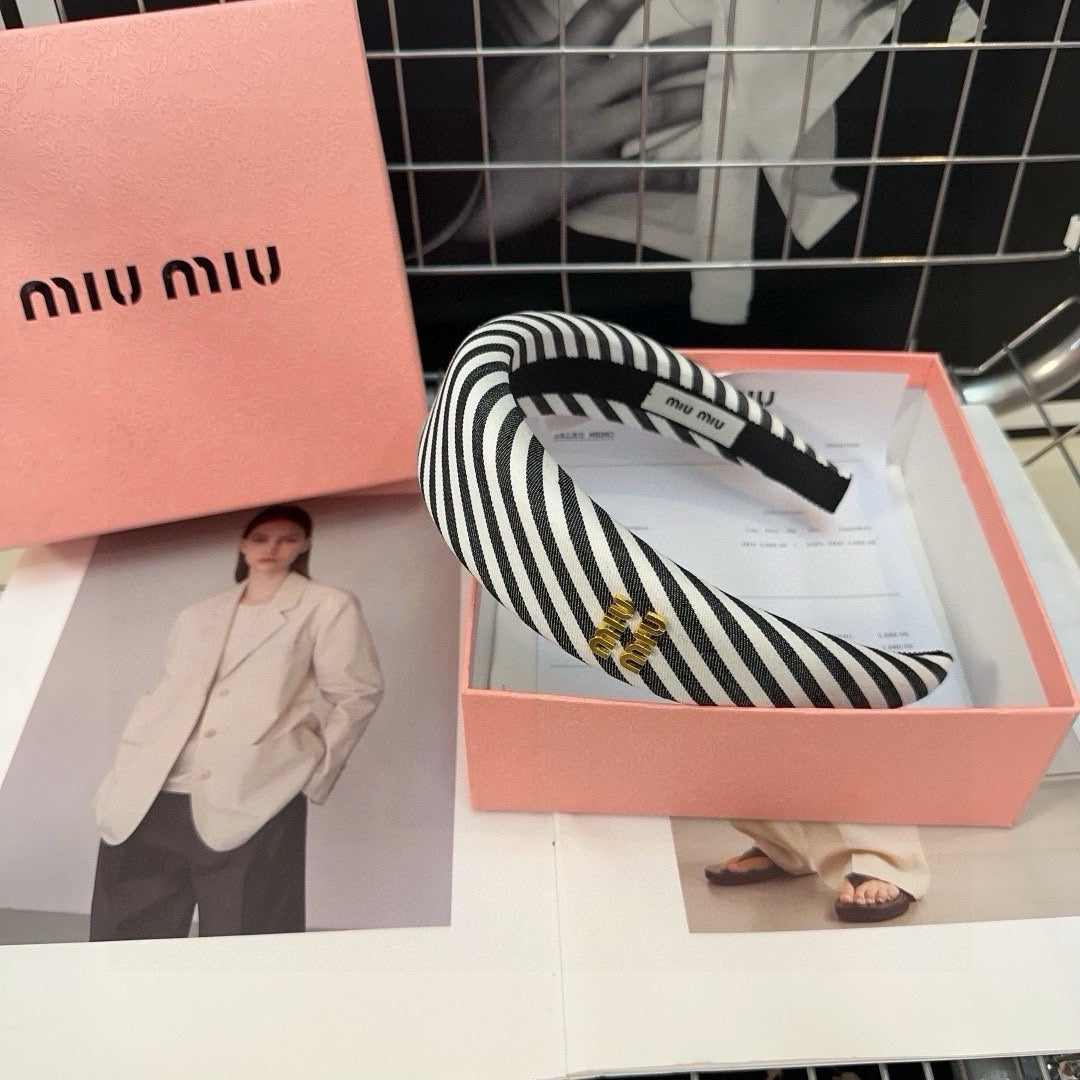 HEADBAND STRIPES WHITE MIX BLACK COTTON GOLD LOGO 432856