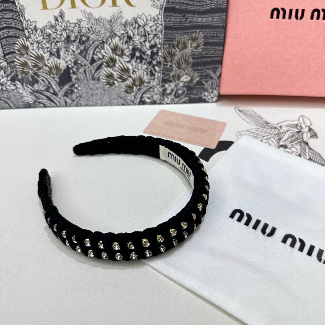 HAIRBAND IN BLACK FELT FABRIC DIAMOND-EMBELLISHED 230830