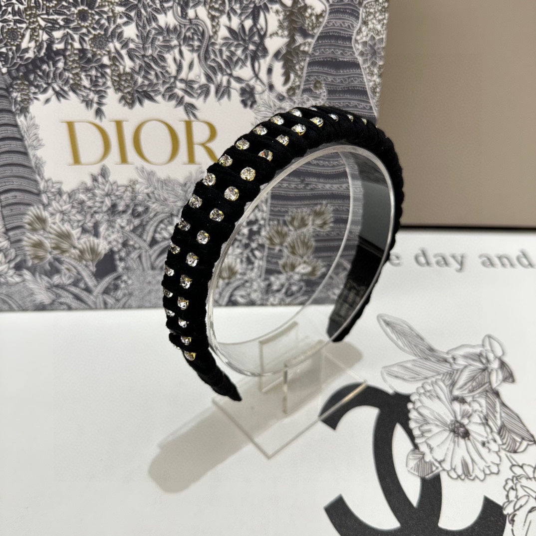 HAIRBAND IN BLACK FELT FABRIC DIAMOND-EMBELLISHED 230830