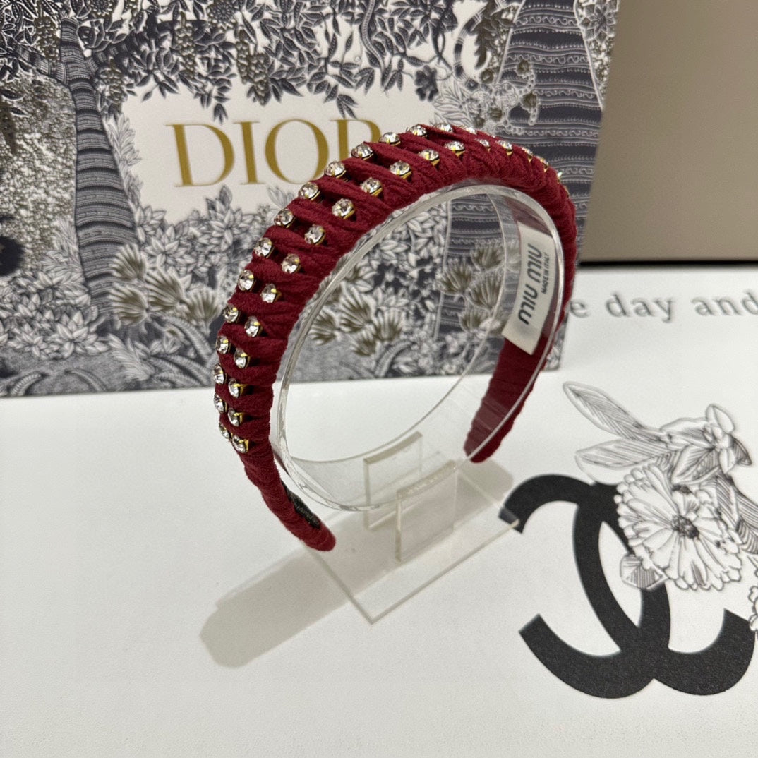 HAIRBAND IN RED FELT FABRIC DIAMOND-EMBELLISHED 230832