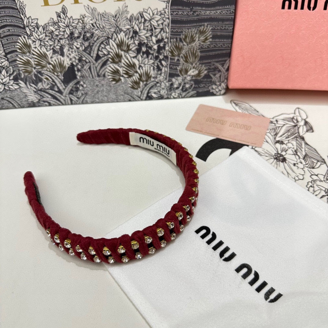 HAIRBAND IN RED FELT FABRIC DIAMOND-EMBELLISHED 230832