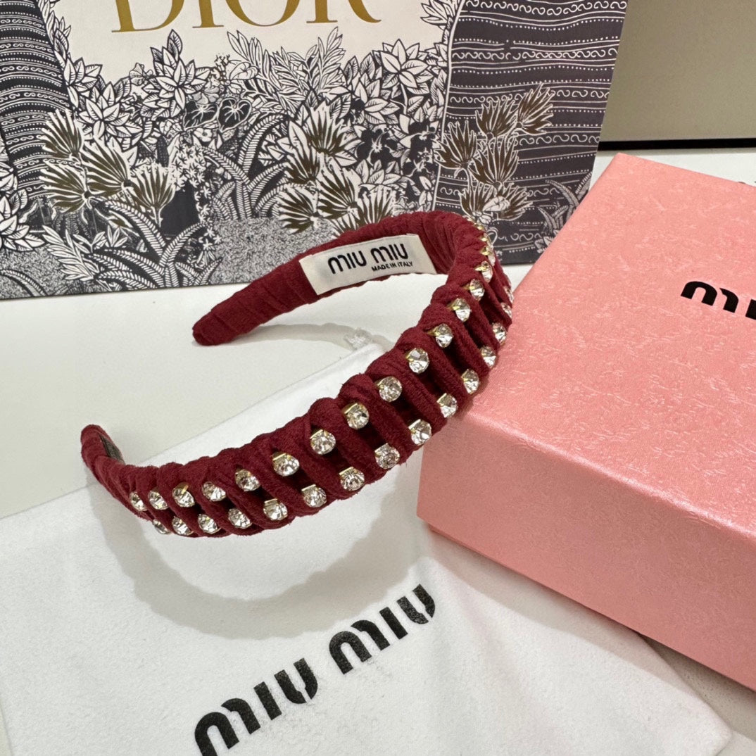HAIRBAND IN RED FELT FABRIC DIAMOND-EMBELLISHED 230832
