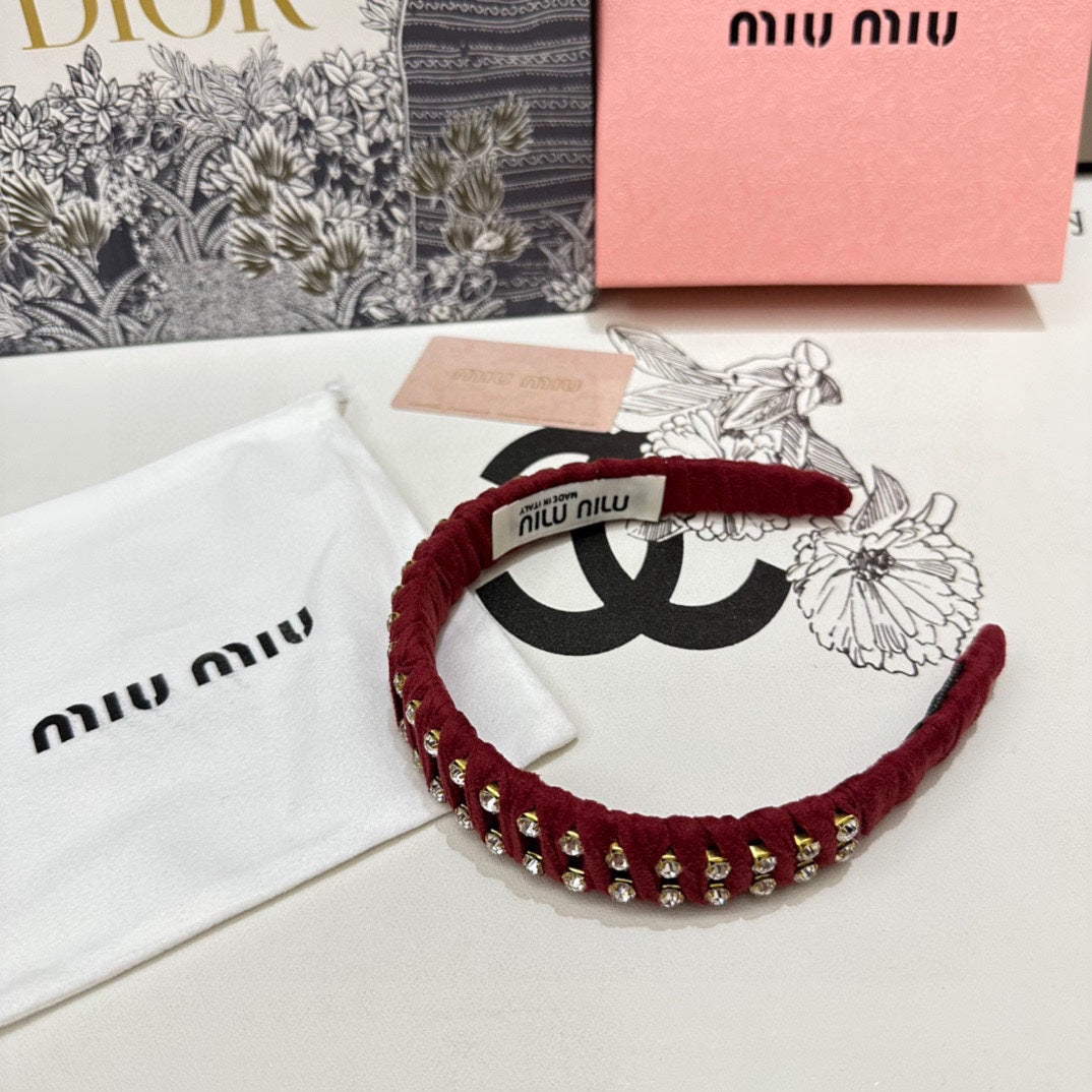 HAIRBAND IN RED FELT FABRIC DIAMOND-EMBELLISHED 230832