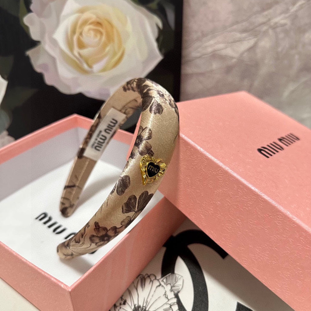SILK THICK HEADBAND LIGHT BROWN FLOWER PRINT 239957