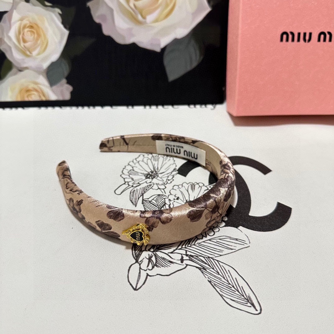 SILK THICK HEADBAND LIGHT BROWN FLOWER PRINT 239957