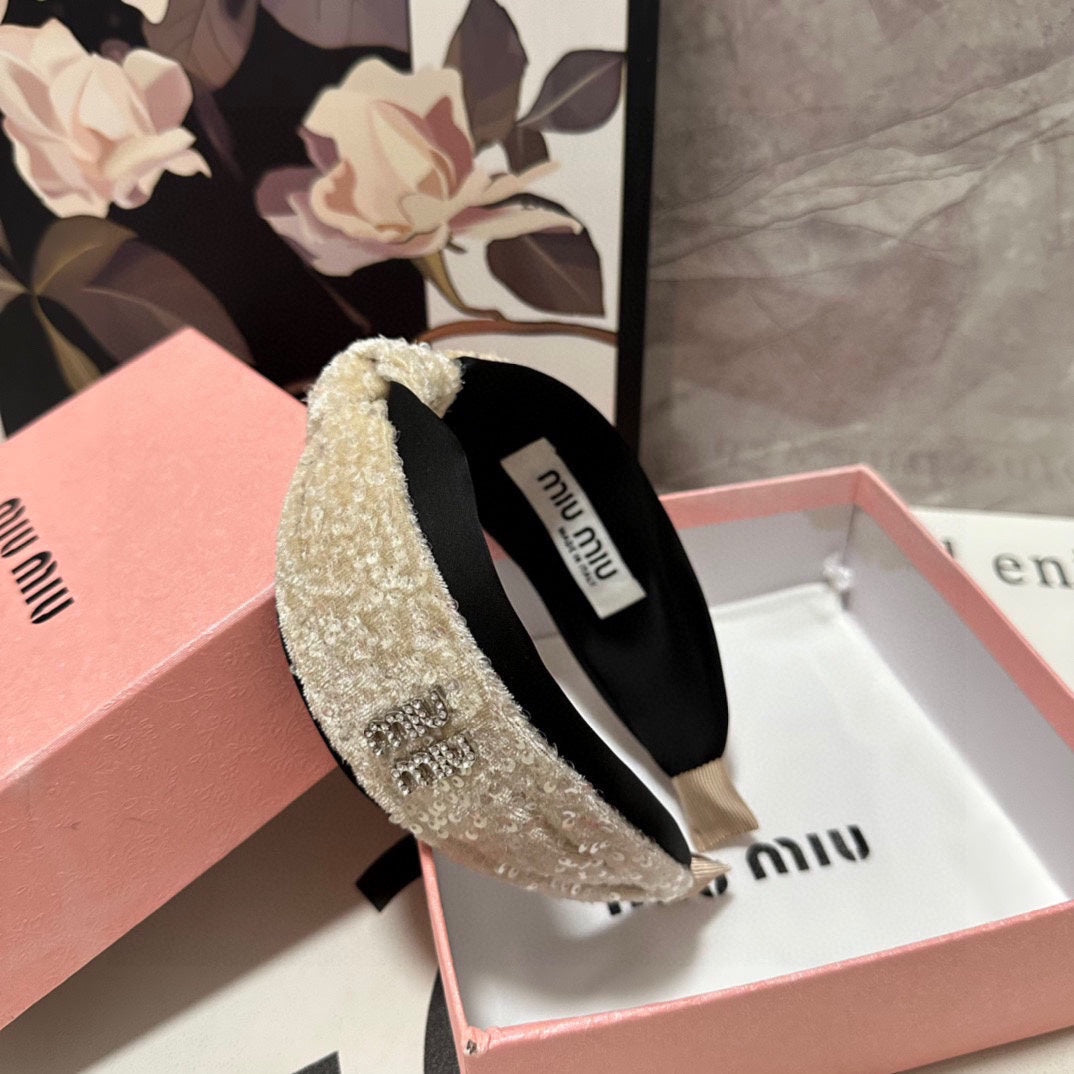 HEADBAND IN BEIGE VELVET SEQUINS-EMBELLISHED 361160