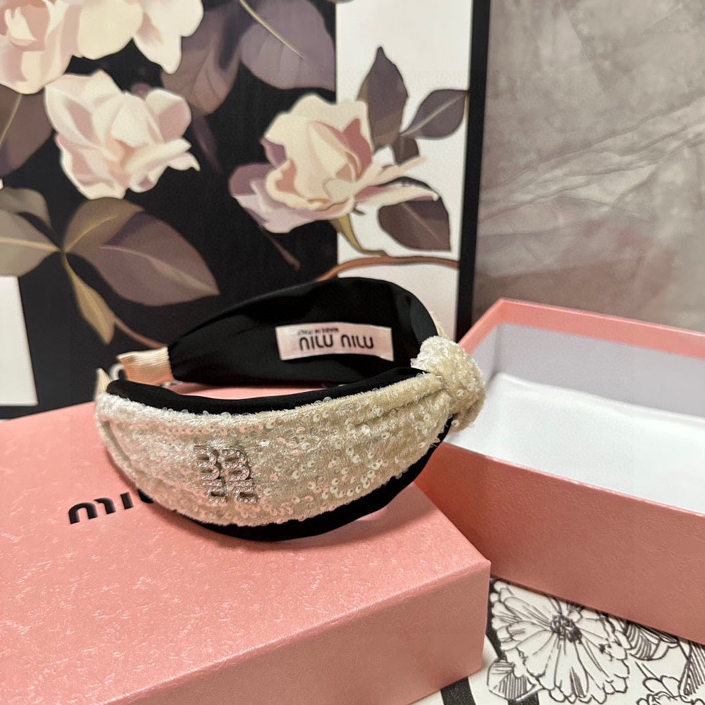 HEADBAND IN BEIGE VELVET SEQUINS-EMBELLISHED 361160