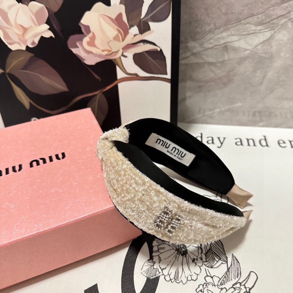 HEADBAND IN BEIGE VELVET SEQUINS-EMBELLISHED 361160