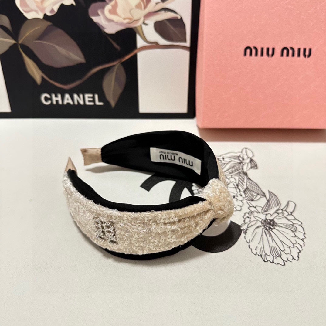 HEADBAND IN BEIGE VELVET SEQUINS-EMBELLISHED 361160