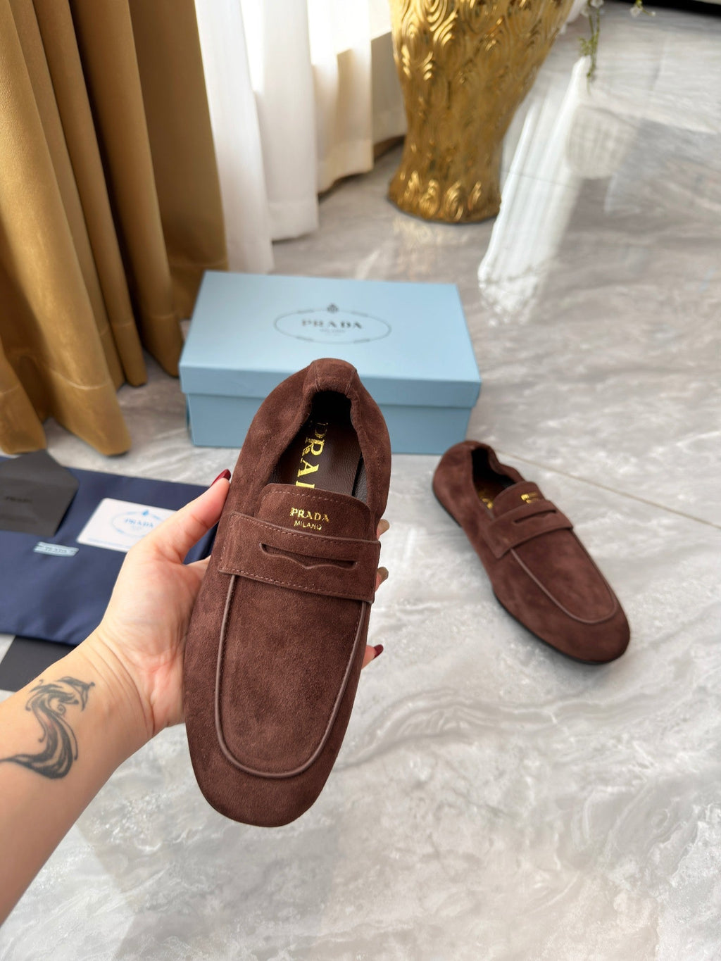 PRADA 25S LOAFERS IN BROWN SUEDE