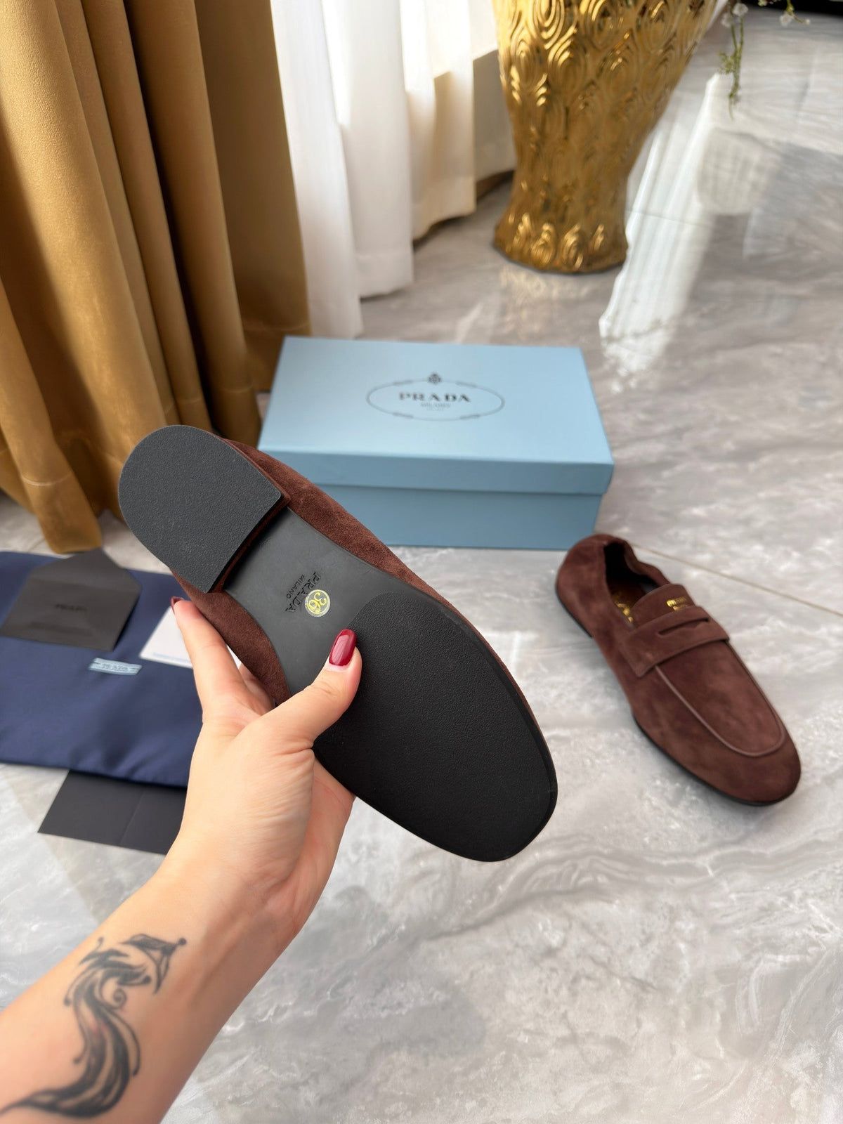 PRADA 25S LOAFERS IN BROWN SUEDE