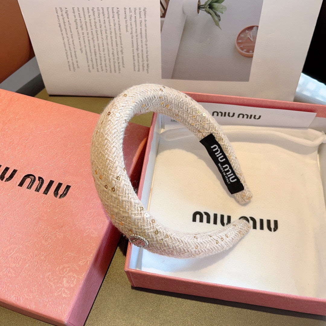 THICK HEADBAND IN WHITE TWEED EMBELLISHED SEQUINS 406046