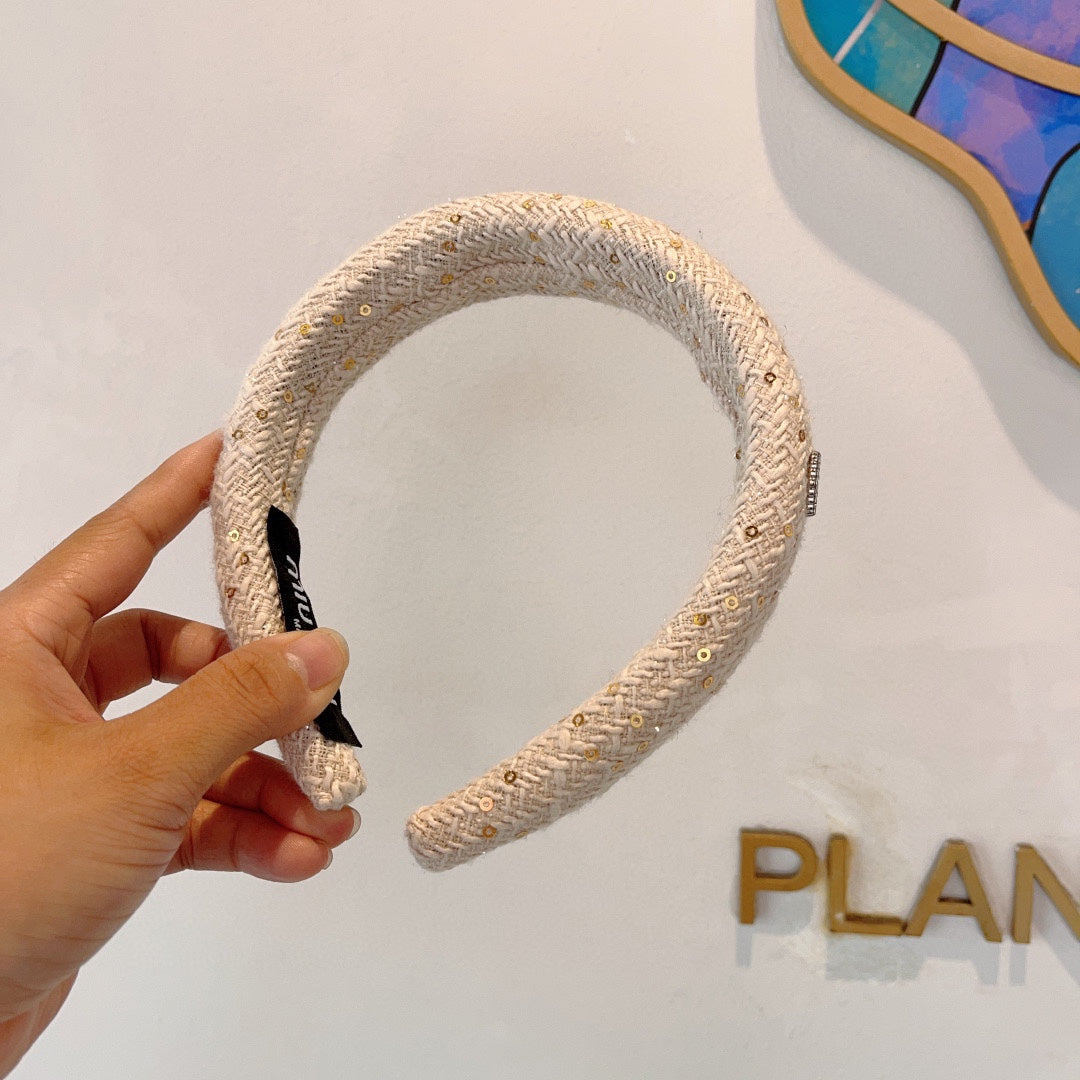 THICK HEADBAND IN WHITE TWEED EMBELLISHED SEQUINS 406046
