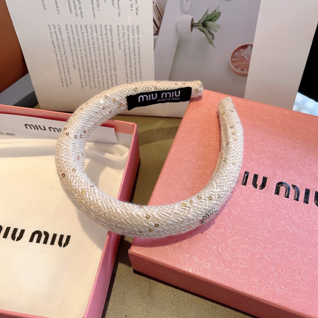 THICK HEADBAND IN WHITE TWEED EMBELLISHED SEQUINS 406046