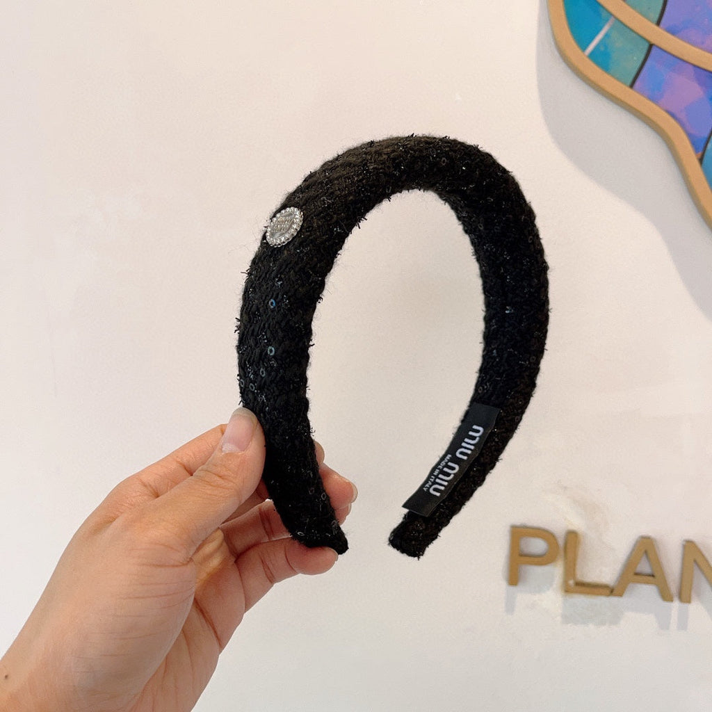 THICK HEADBAND IN BLACK TWEED EMBELLISHED SEQUINS 406047