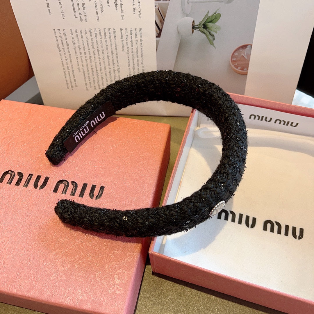 THICK HEADBAND IN BLACK TWEED EMBELLISHED SEQUINS 406047