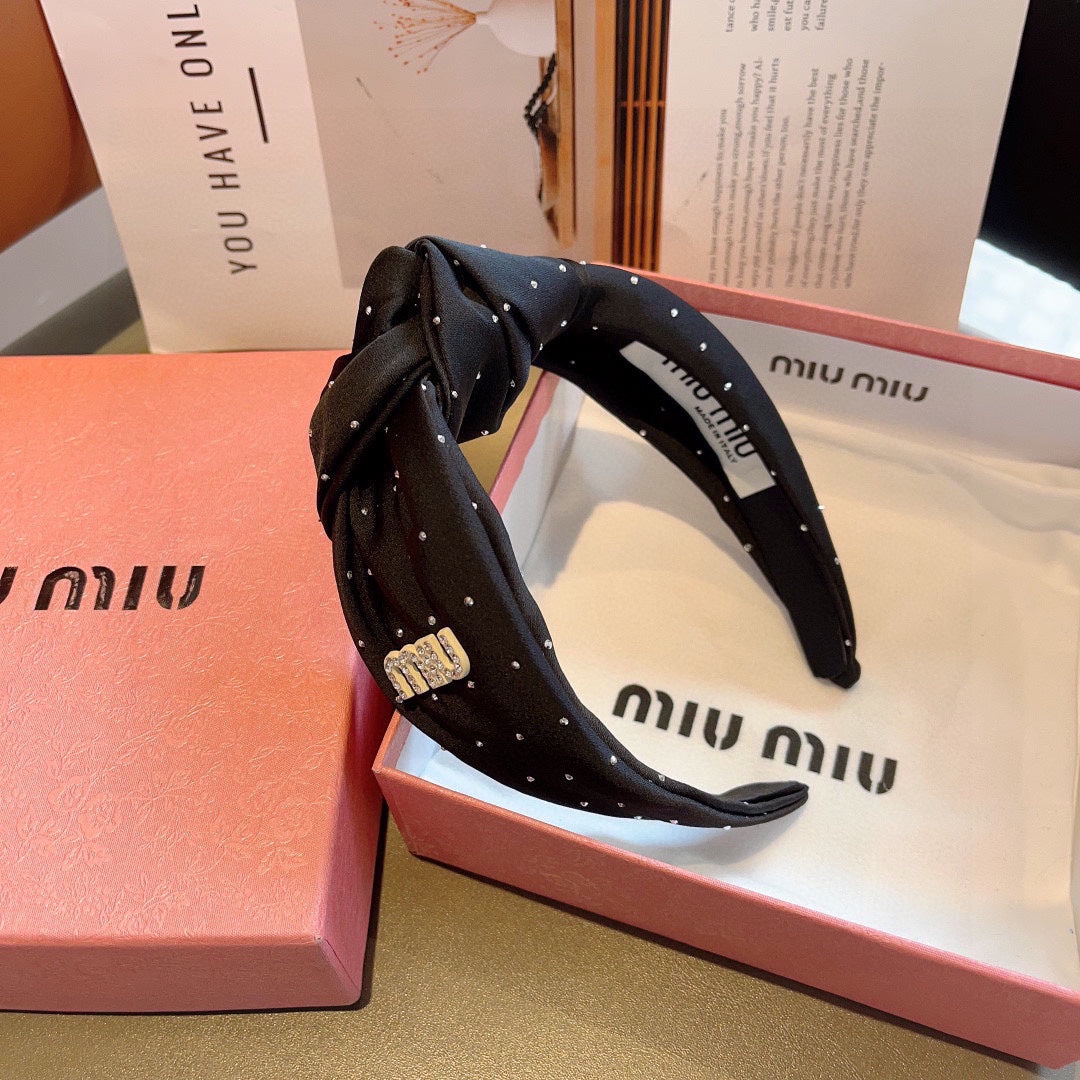 CRYSTALS EMBELLISHED HEAD BAND IN BLACK COTTON 418873