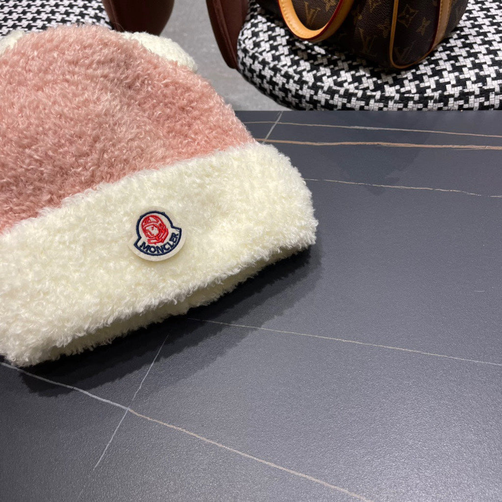 BEANIE HAT IN BLUSH PINK MIX WHITE WOOL AND RABBIT FUR 437686