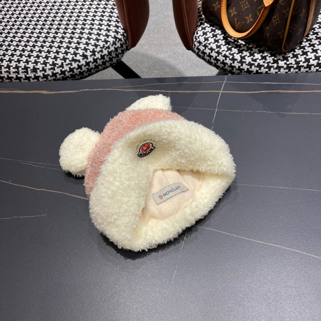BEANIE HAT IN BLUSH PINK MIX WHITE WOOL AND RABBIT FUR 437686