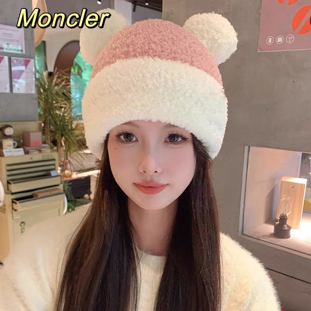 BEANIE HAT IN BLUSH PINK MIX WHITE WOOL AND RABBIT FUR 437686