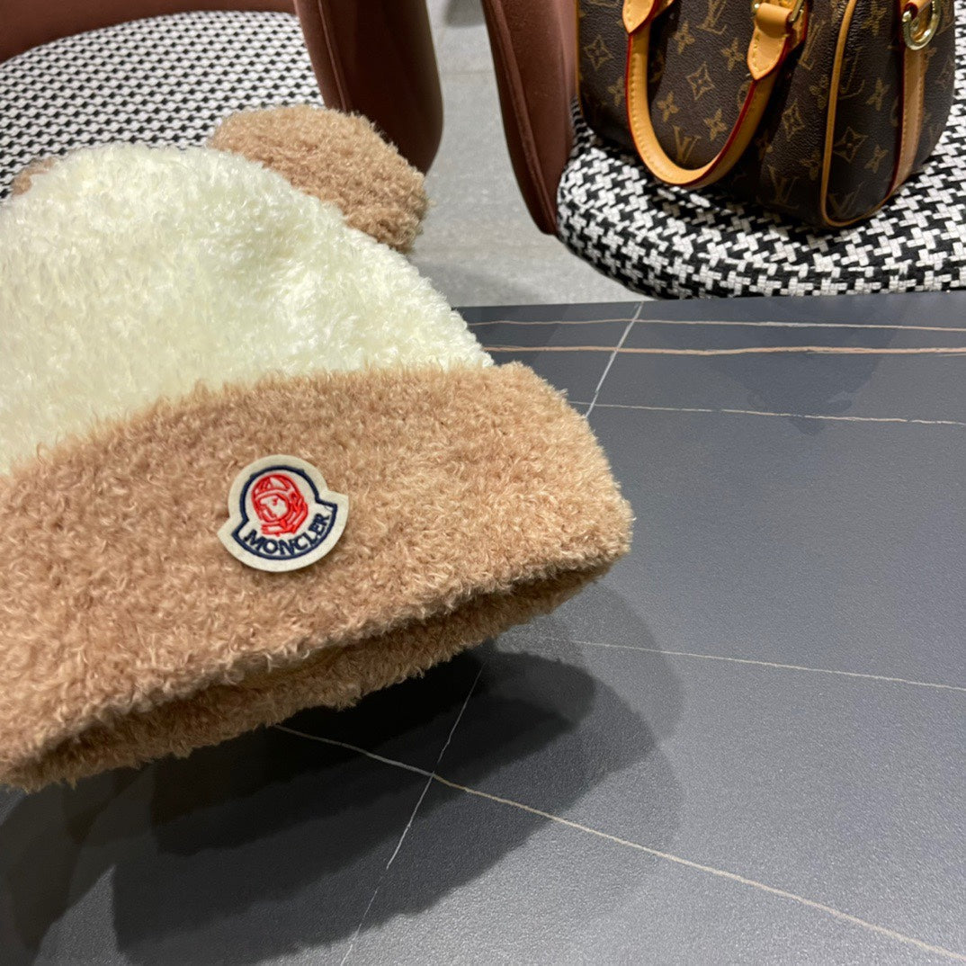 BEANIE HAT IN BEIGE MIX CAMEL BROWN WOOL AND RABBIT FUR 437687