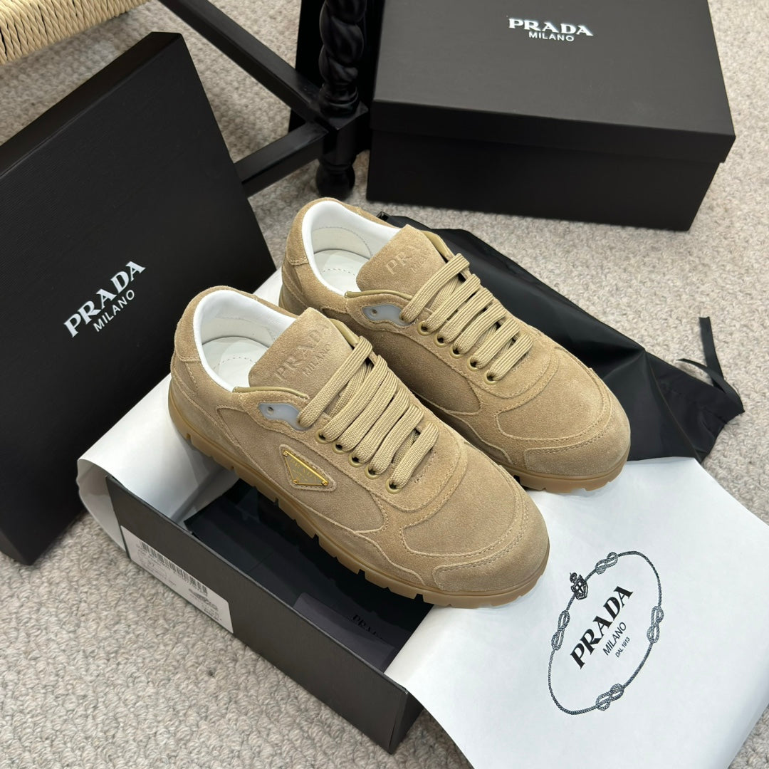 PRADA 25S SNEAKERS 20MM IN WARM BEIGE SUEDE