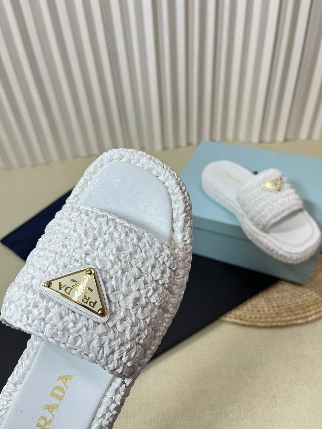 PRADA Crochet Flatform Slides 40 White